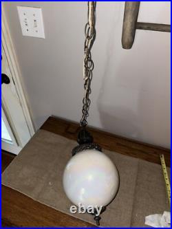 VTG Mid Century Hanging Pendant Lamp Light Pearlescent Orb Sphere Retro