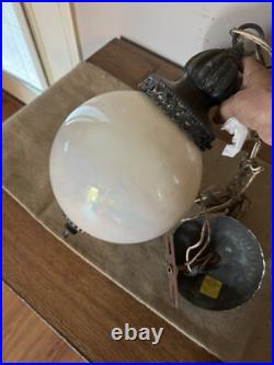 VTG Mid Century Hanging Pendant Lamp Light Pearlescent Orb Sphere Retro
