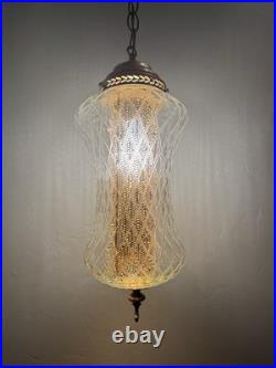VTG Mid Century Modern 1960's Clear Textured Glass Hanging Swag Lamp with diffuser