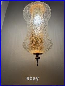 VTG Mid Century Modern 1960's Clear Textured Glass Hanging Swag Lamp with diffuser