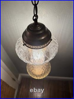 VTG Mid Century Modern 1960's Clear Textured Glass Hanging Swag Lamp with diffuser