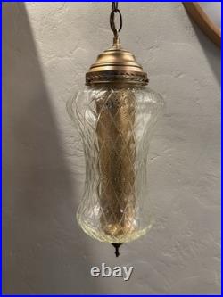 VTG Mid Century Modern 1960's Clear Textured Glass Hanging Swag Lamp with diffuser