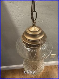 VTG Mid Century Modern 1960's Clear Textured Glass Hanging Swag Lamp with diffuser