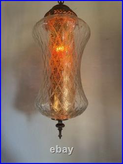 VTG Mid Century Modern 1960's Clear Textured Glass Hanging Swag Lamp with diffuser