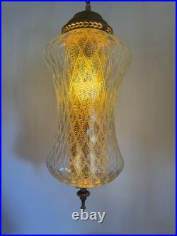 VTG Mid Century Modern 1960's Clear Textured Glass Hanging Swag Lamp with diffuser
