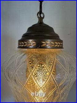 VTG Mid Century Modern 1960's Clear Textured Glass Hanging Swag Lamp with diffuser