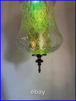 VTG Mid Century Modern 1960's Clear Textured Glass Hanging Swag Lamp with diffuser