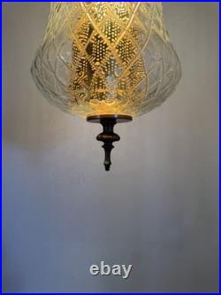 VTG Mid Century Modern 1960's Clear Textured Glass Hanging Swag Lamp with diffuser
