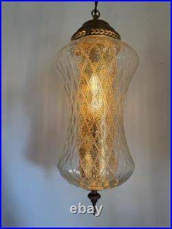 VTG Mid Century Modern 1960's Clear Textured Glass Hanging Swag Lamp with diffuser