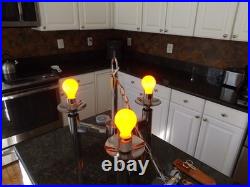 VTG Mid Century Modern 1970's 3 Light Chrome Smoked Glass Hanging Lamp Nice