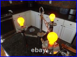 VTG Mid Century Modern 1970's 3 Light Chrome Smoked Glass Hanging Lamp Nice