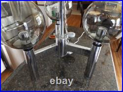 VTG Mid Century Modern 1970's 3 Light Chrome Smoked Glass Hanging Lamp Nice