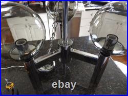 VTG Mid Century Modern 1970's 3 Light Chrome Smoked Glass Hanging Lamp Nice