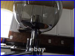 VTG Mid Century Modern 1970's 3 Light Chrome Smoked Glass Hanging Lamp Nice