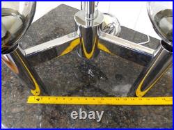 VTG Mid Century Modern 1970's 3 Light Chrome Smoked Glass Hanging Lamp Nice