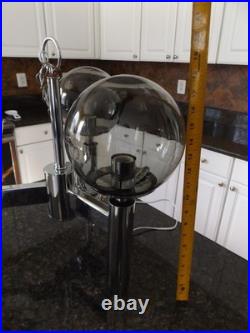 VTG Mid Century Modern 1970's 3 Light Chrome Smoked Glass Hanging Lamp Nice