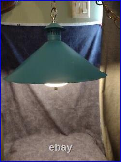 VTG Mid Century Modern AQUA UFO Flying Saucer Hanging Swag Lamp 1960's METAL
