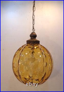 VTG Mid Century Modern Amber Optic Bubble Glass Hanging Swag Lamp 1960's Rewired