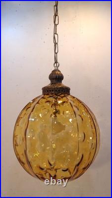 VTG Mid Century Modern Amber Optic Bubble Glass Hanging Swag Lamp 1960's Rewired