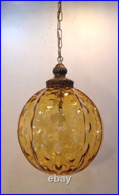 VTG Mid Century Modern Amber Optic Bubble Glass Hanging Swag Lamp 1960's Rewired