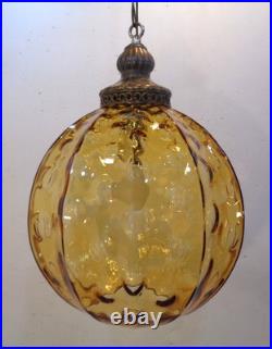 VTG Mid Century Modern Amber Optic Bubble Glass Hanging Swag Lamp 1960's Rewired