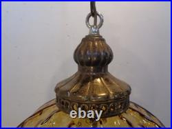 VTG Mid Century Modern Amber Optic Bubble Glass Hanging Swag Lamp 1960's Rewired