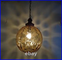 VTG Mid Century Modern Amber Optic Bubble Glass Hanging Swag Lamp 1960's Rewired