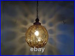 VTG Mid Century Modern Amber Optic Bubble Glass Hanging Swag Lamp 1960's Rewired