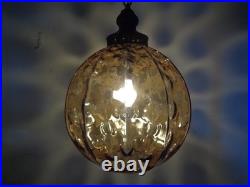 VTG Mid Century Modern Amber Optic Bubble Glass Hanging Swag Lamp 1960's Rewired
