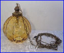 VTG Mid Century Modern Amber Optic Bubble Glass Hanging Swag Lamp 1960's Rewired