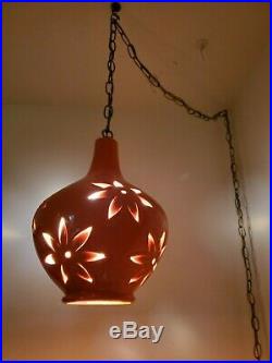 VTG Mid Century Modern Ceramic Swag Lamp Hanging Pendant 13 New Electrical