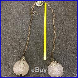 VTG Mid Century Modern Glass Double Globe Swag Chain Lamp Lights Hanging fixture