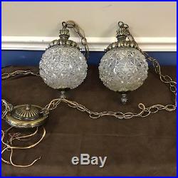 VTG Mid Century Modern Glass Double Globe Swag Chain Lamp Lights Hanging fixture