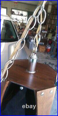 VTG Mid Century Modern Hanging Swag Lamp Walnut & Smoked Lucite