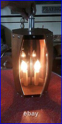 VTG Mid Century Modern Hanging Swag Lamp Walnut & Smoked Lucite