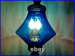 VTG Mid Century Modern Hollywood Regency Blue Diamond Hanging Swag Lamp 1960's