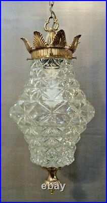 VTG Mid Century Modern Hollywood Regency Hanging Cut Clear Glass Swag Lamp 60's