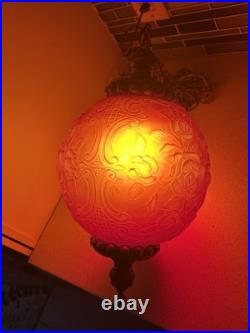 VTG Mid Century Modern Large Red Floral Glass Hanging Swag Lamp Retro 1960's