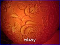 VTG Mid Century Modern Large Red Floral Glass Hanging Swag Lamp Retro 1960's