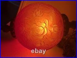 VTG Mid Century Modern Large Red Floral Glass Hanging Swag Lamp Retro 1960's