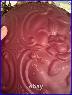 VTG Mid Century Modern Large Red Floral Glass Hanging Swag Lamp Retro 1960's