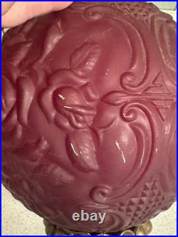 VTG Mid Century Modern Large Red Floral Glass Hanging Swag Lamp Retro 1960's