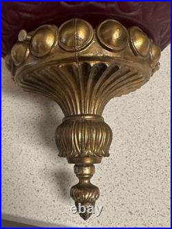 VTG Mid Century Modern Large Red Floral Glass Hanging Swag Lamp Retro 1960's