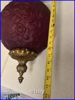 VTG Mid Century Modern Large Red Floral Glass Hanging Swag Lamp Retro 1960's