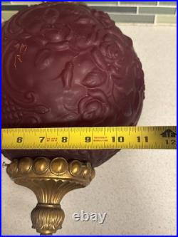 VTG Mid Century Modern Large Red Floral Glass Hanging Swag Lamp Retro 1960's