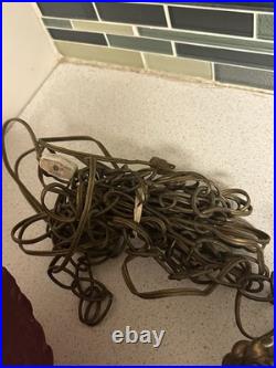 VTG Mid Century Modern Large Red Floral Glass Hanging Swag Lamp Retro 1960's