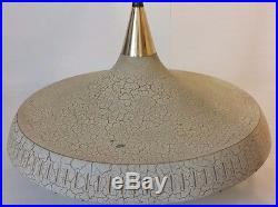 VTG Mid Century Modern Moe Saucer White crazed Stone/ Brass Ceiling hanging Lamp