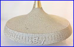 VTG Mid Century Modern Moe Saucer White crazed Stone/ Brass Ceiling hanging Lamp