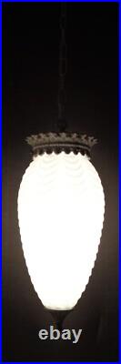 VTG Mid Century Modern Pineapple White Glass Hanging Swag Lamp 1960's Rewired