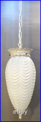 VTG Mid Century Modern Pineapple White Glass Hanging Swag Lamp 1960's Rewired